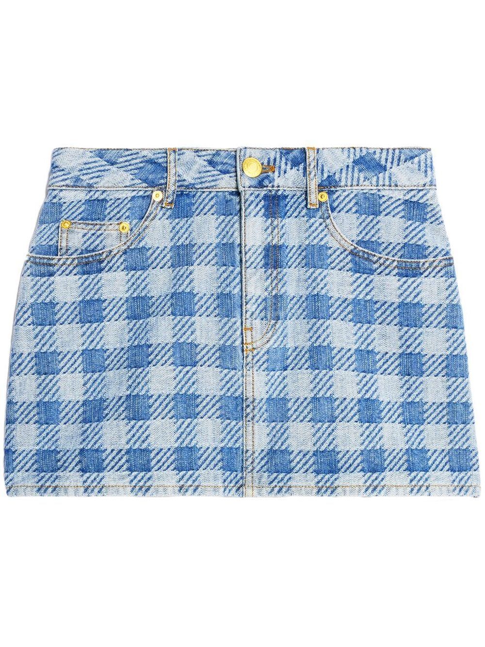 Checked denim miniskirt - Blue