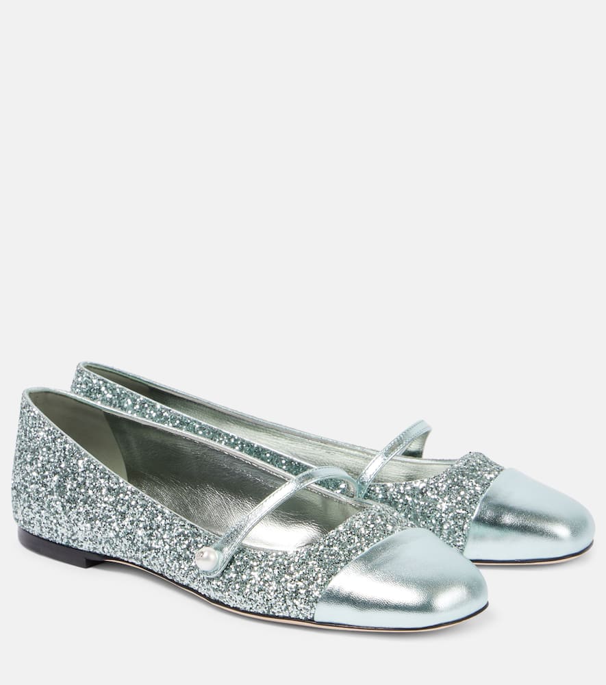 Jimmy Choo Elisa leather-trimmed glitter ballet flats