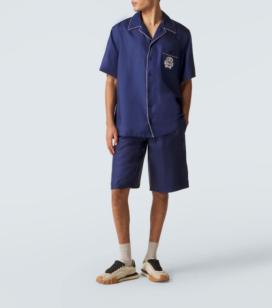 Logo silk satin bowling shirt