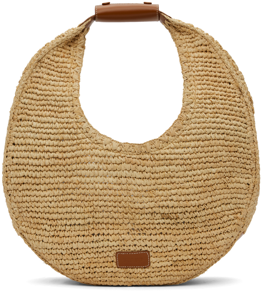 Staud Beige Large Raffia Moon Tote