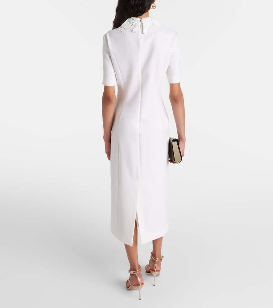 Lace-trimmed wool-blend midi dress