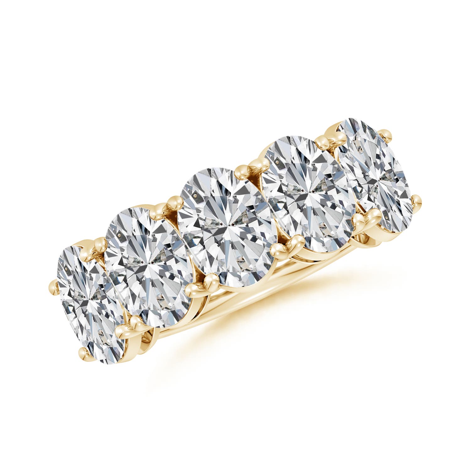 Angara 5.0 Carats Oval Diamond Five Stone Classic Anniversary Ring in 18K Yellow Gold
