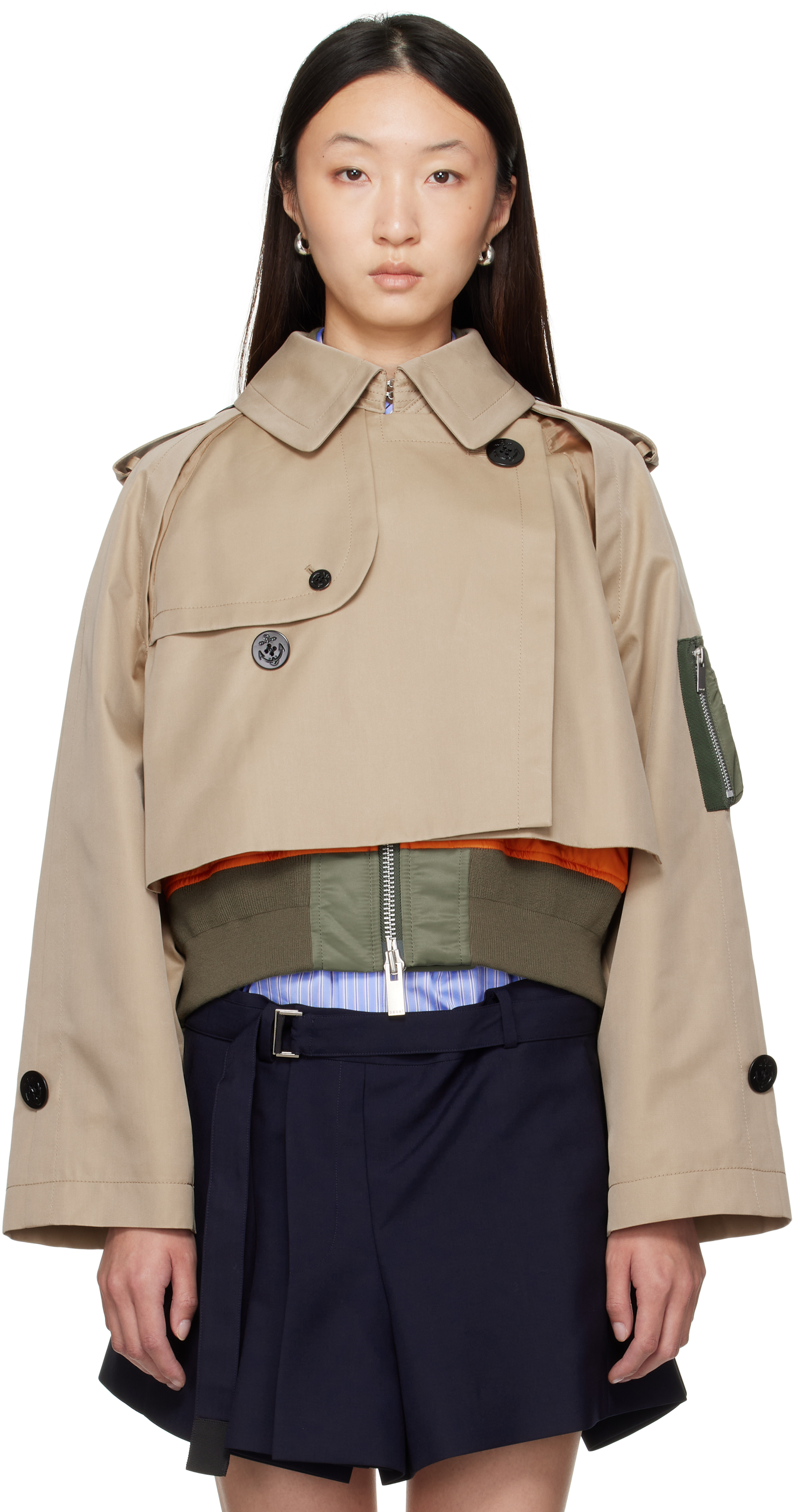 Beige Cotton Gabardine x Nylon Twill Jacket