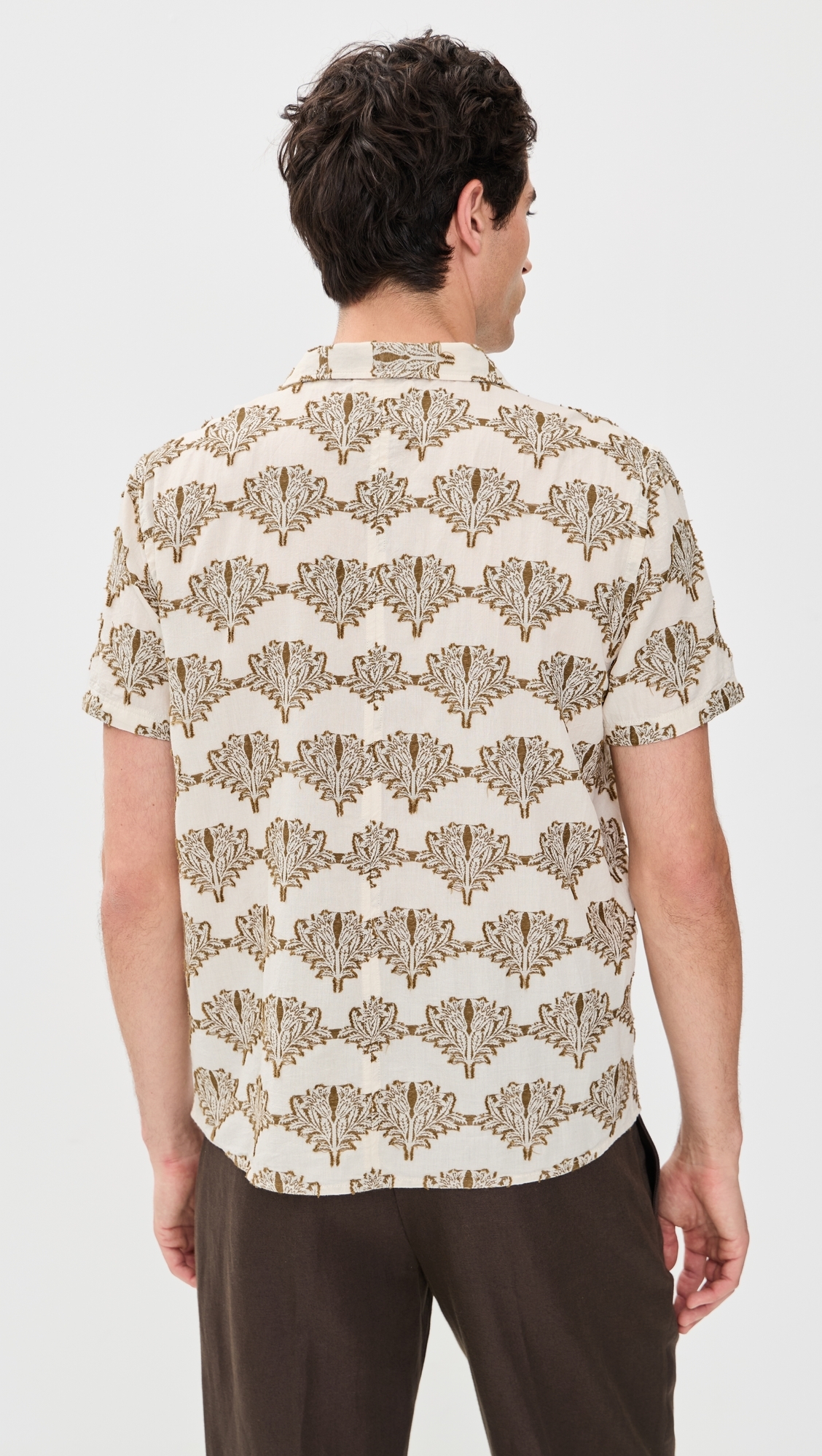 Short Sleeve Botanical Jacquard Camp Shirt Tinted White/Olive