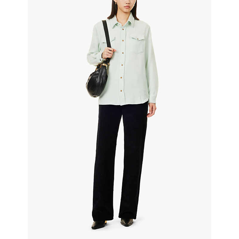 Womens Mint Tiger Long-sleeved Knitted Cashmere Shirt 