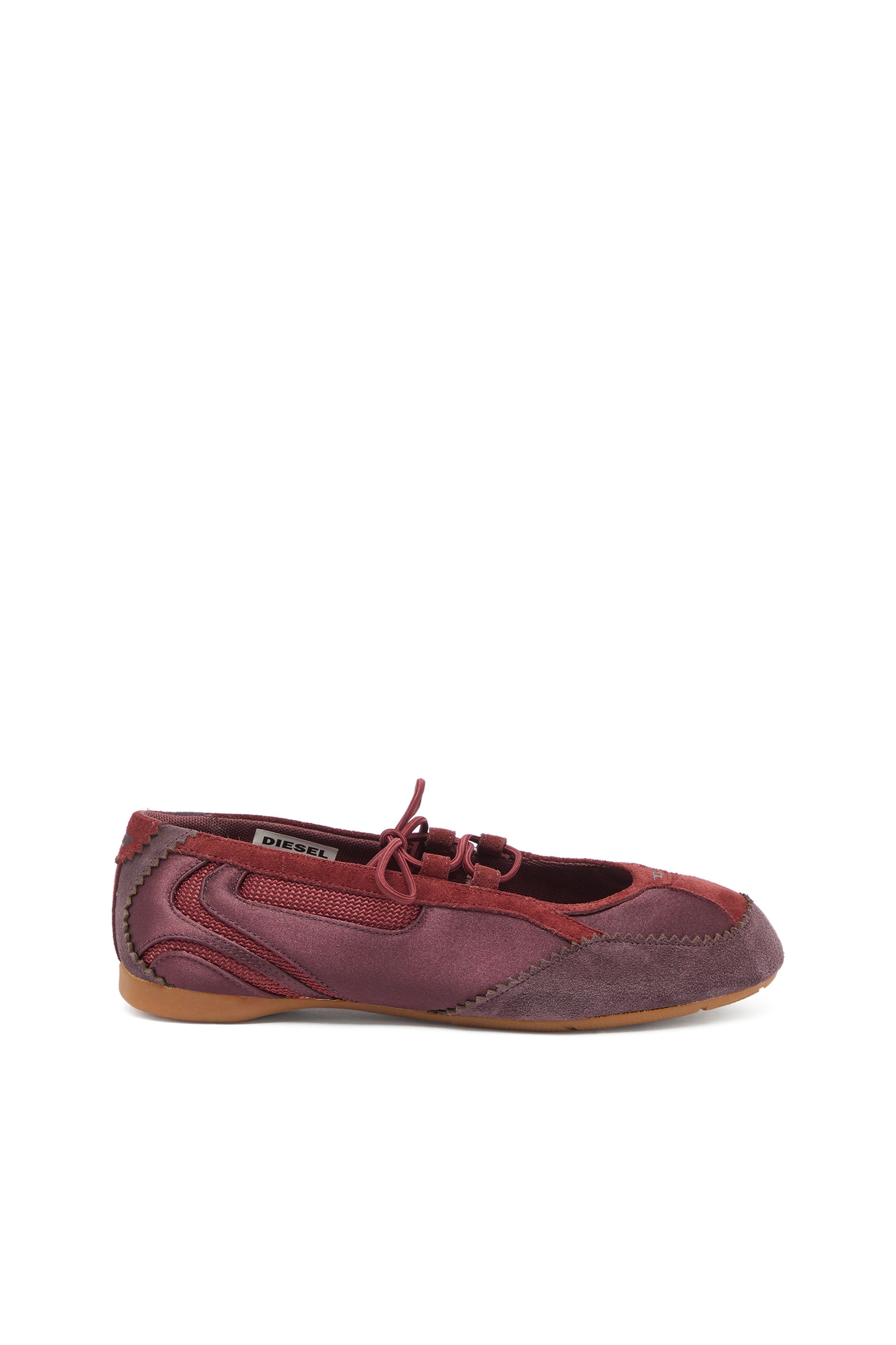 D-Mile - Lace-up ballerina flats in leather and mesh - Flats - Woman - Red
