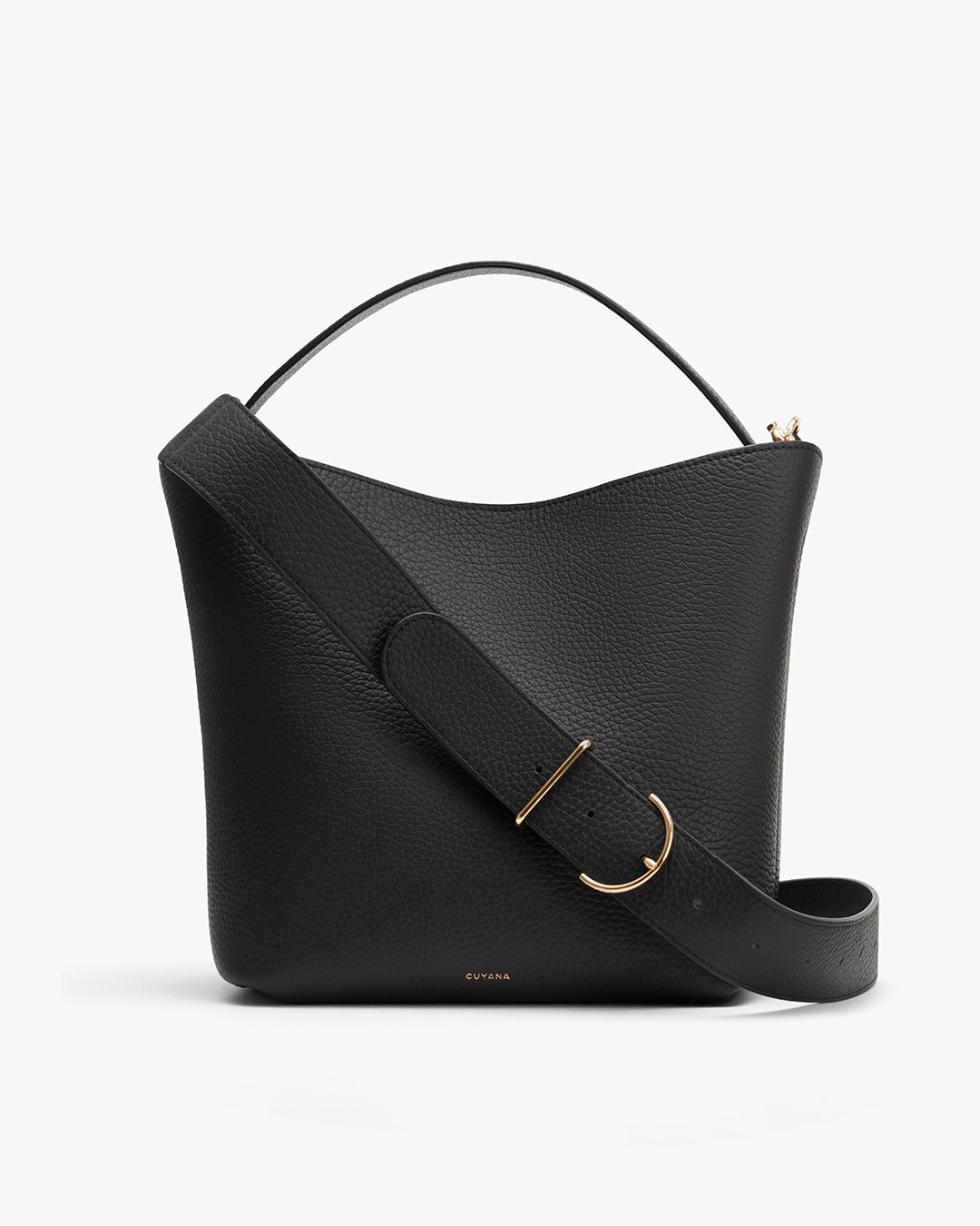 Linea Bucket Bag in Italian Pebbled Leather, Black | Women's Crossbody Bags