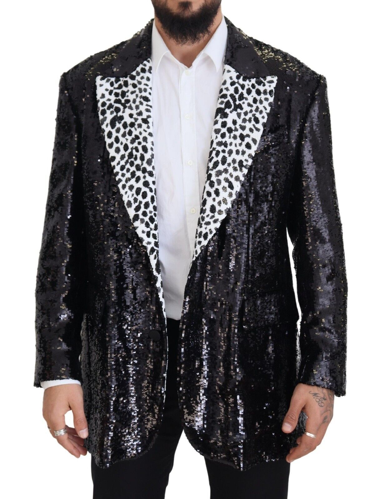 Sequined Cow Pattern Nylon Blazer — Black