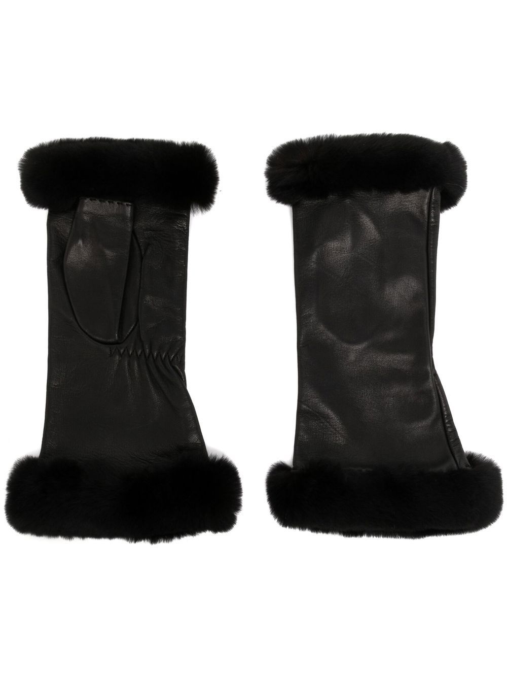 Pre-owned trimmed fingerless leather gloves - Black