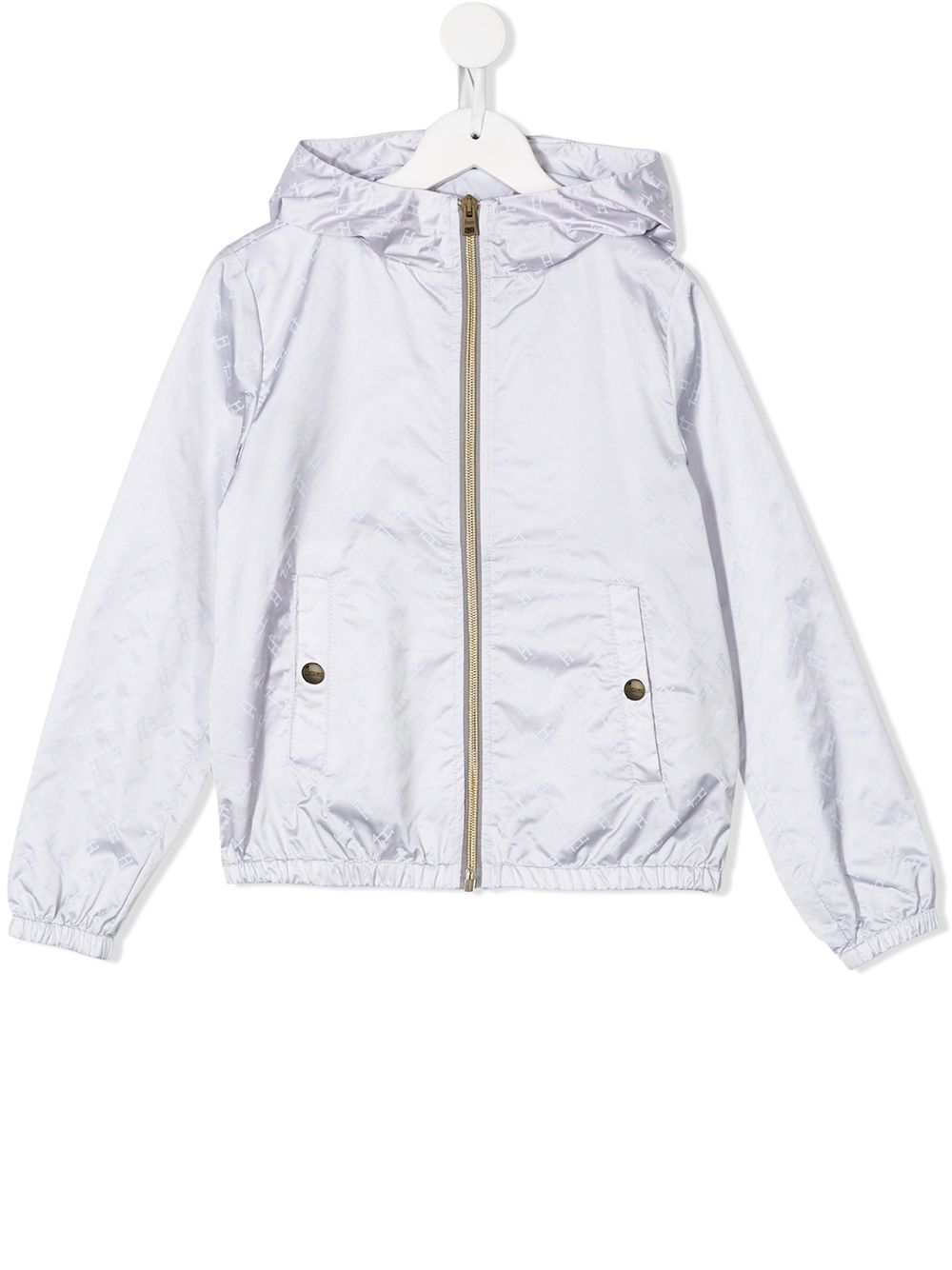 Metallic logo print hooded jacket - Grey