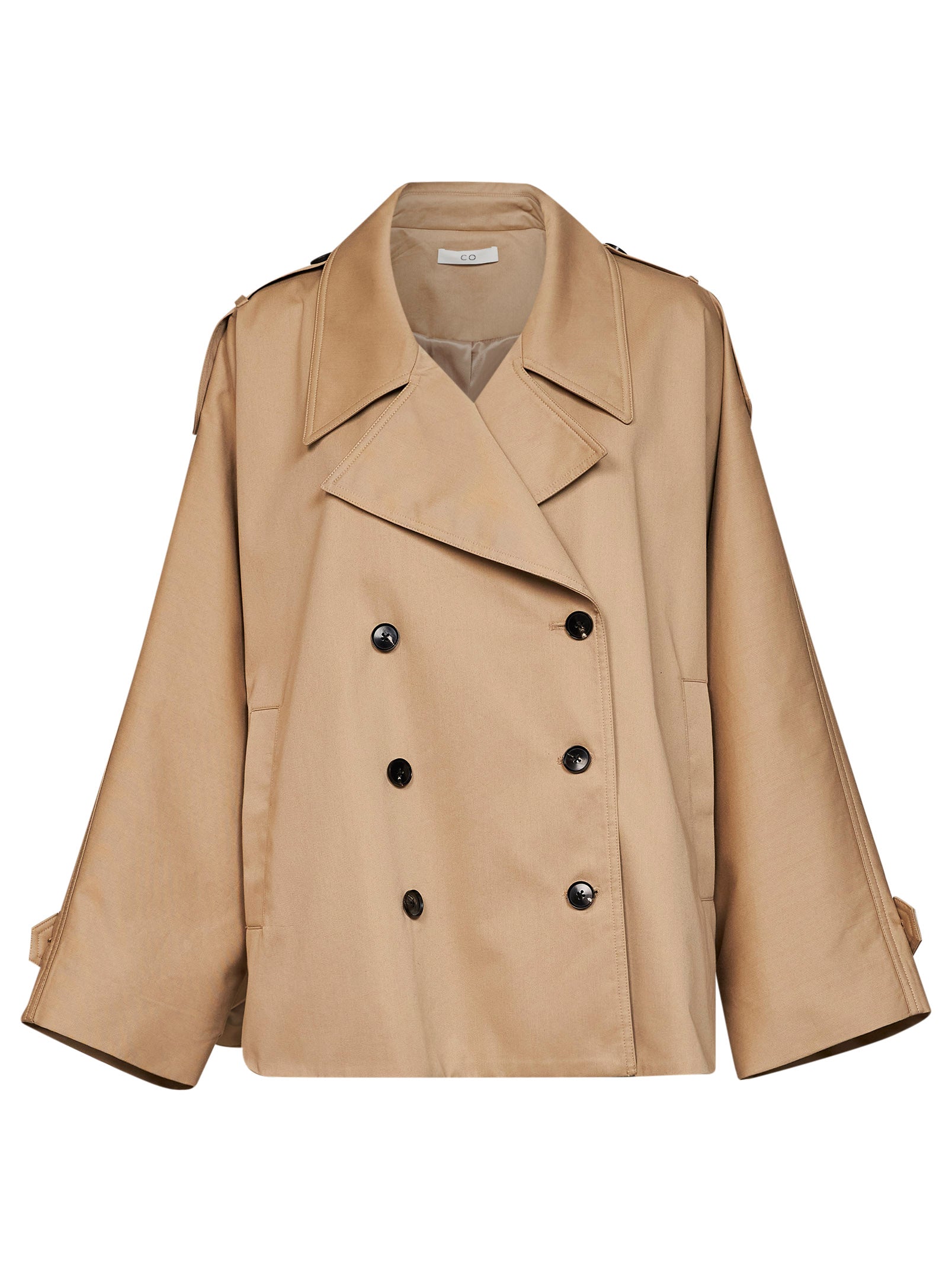 Double-Breasted Cotton Twill Trench Coat — Beige