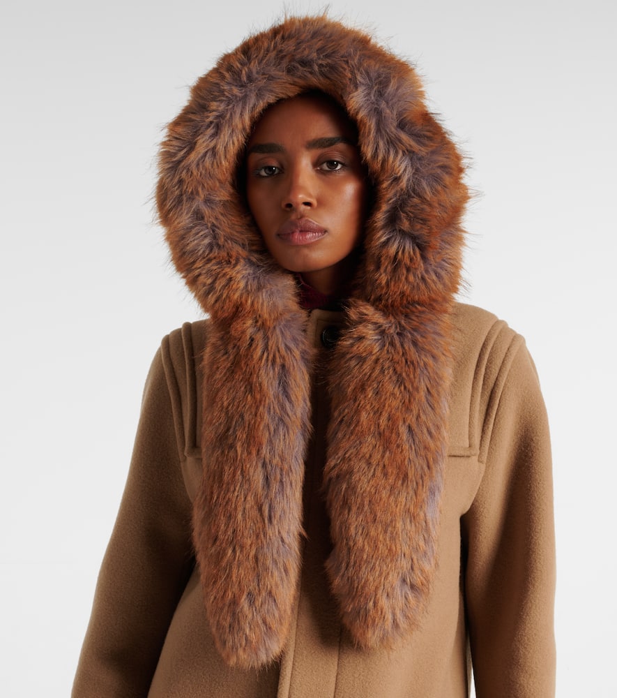 Faux fur-trimmed wool coat
