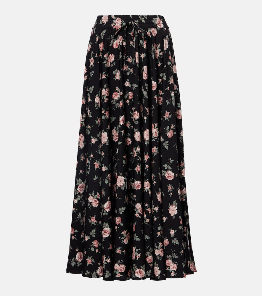 Floral silk-blend charmeuse midi skirt