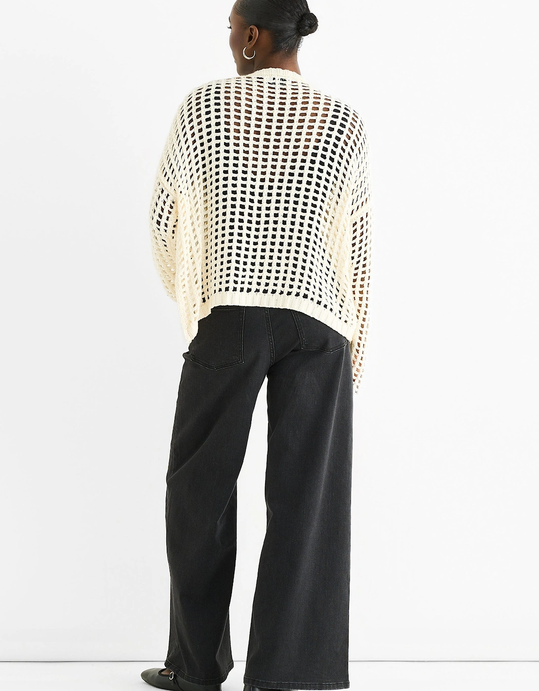 Gini London Women's Cream Open Knit Edge to Edge Cardigan