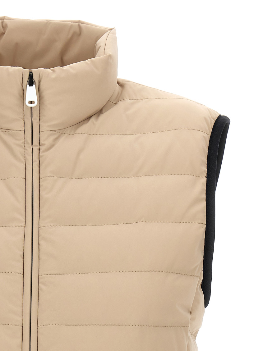 Sleeveless Down Jacket In Membraned Nylon With Monile