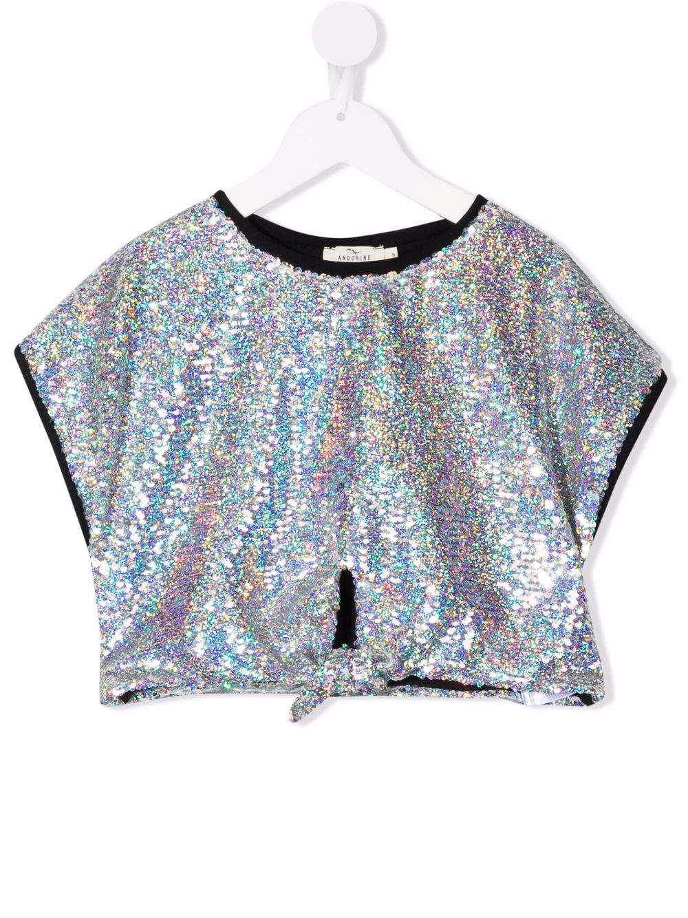 Sequinned tie-front top - Silver