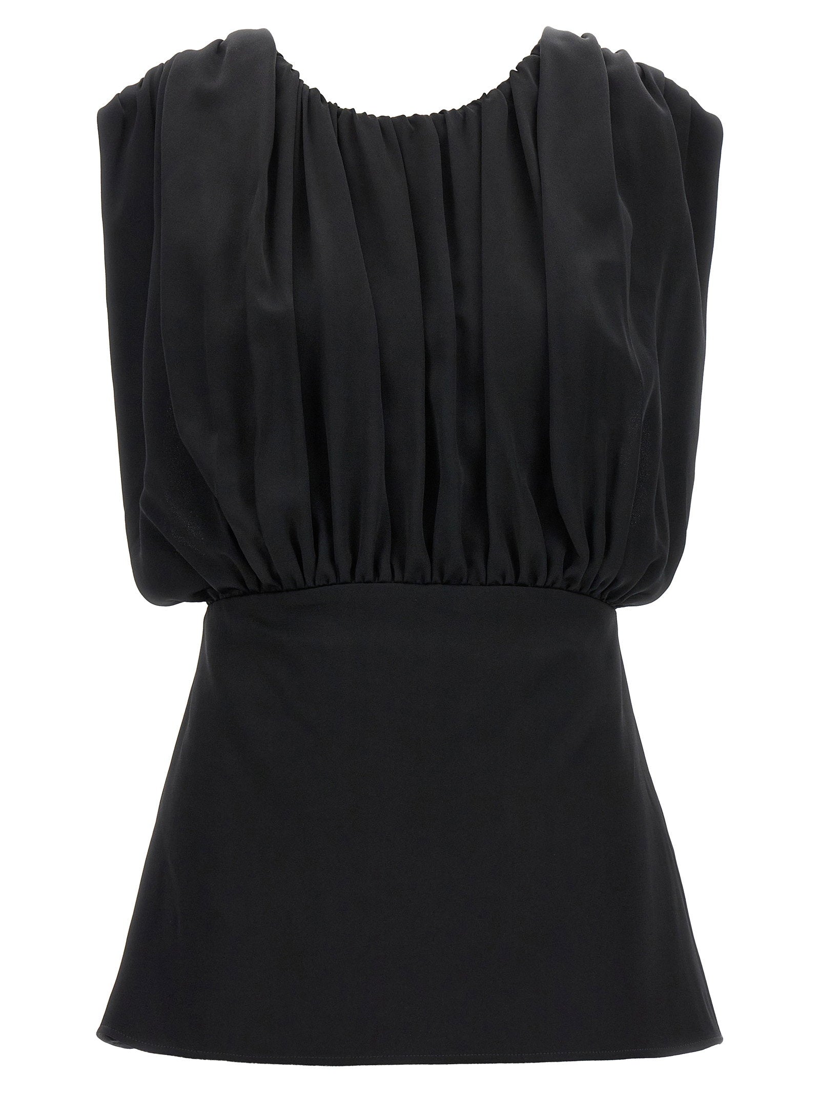 Crinkled Plastron Tank Top — Black
