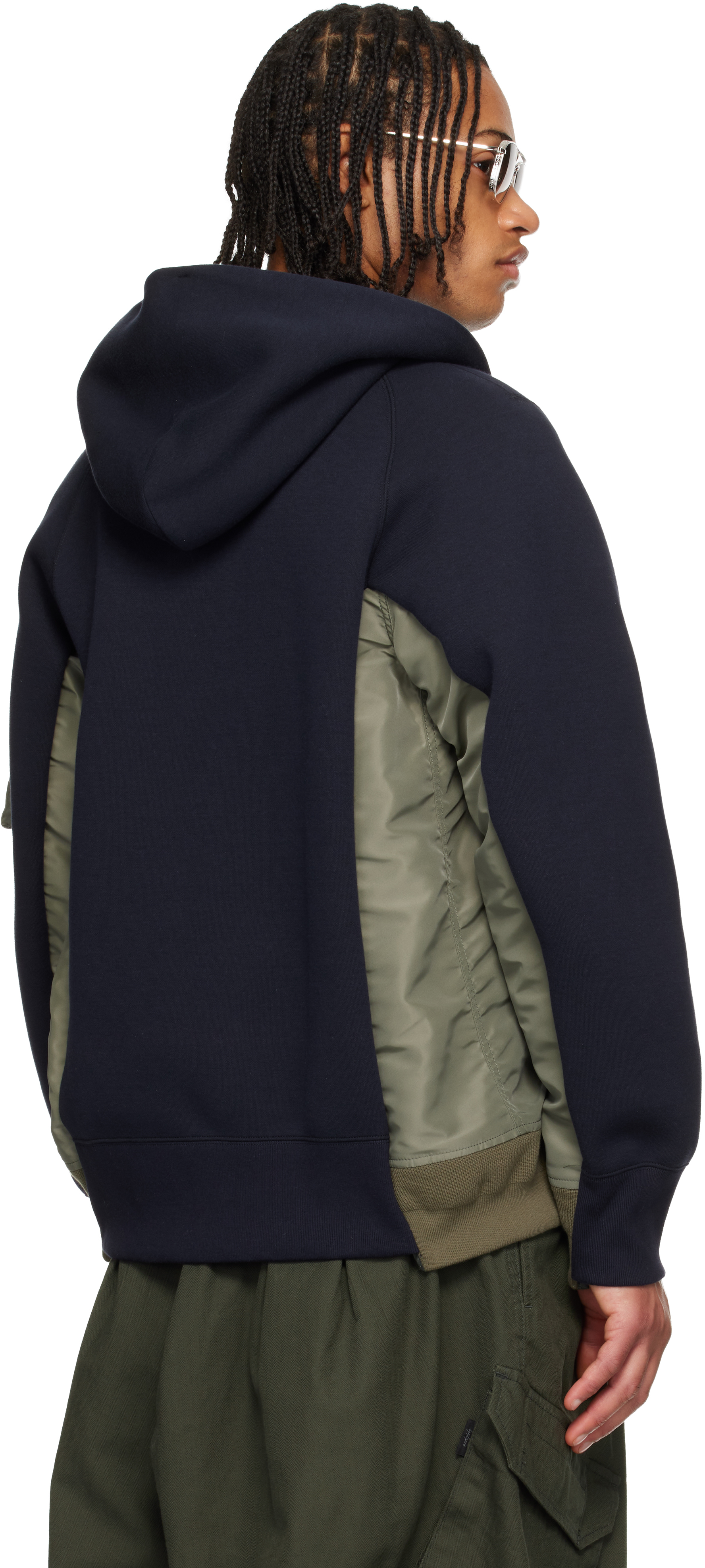 Navy & Khaki Sponge Sweat & Nylon Twill Hoodie