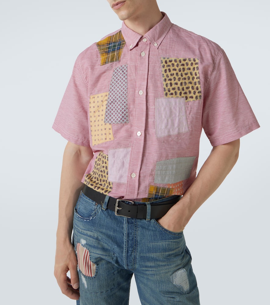 Patchwork linen and cotton bowling shirt