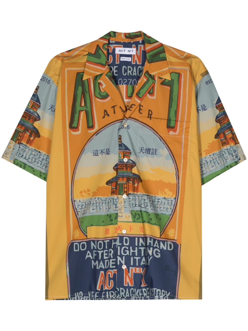 Temple-print cotton shirt - Orange