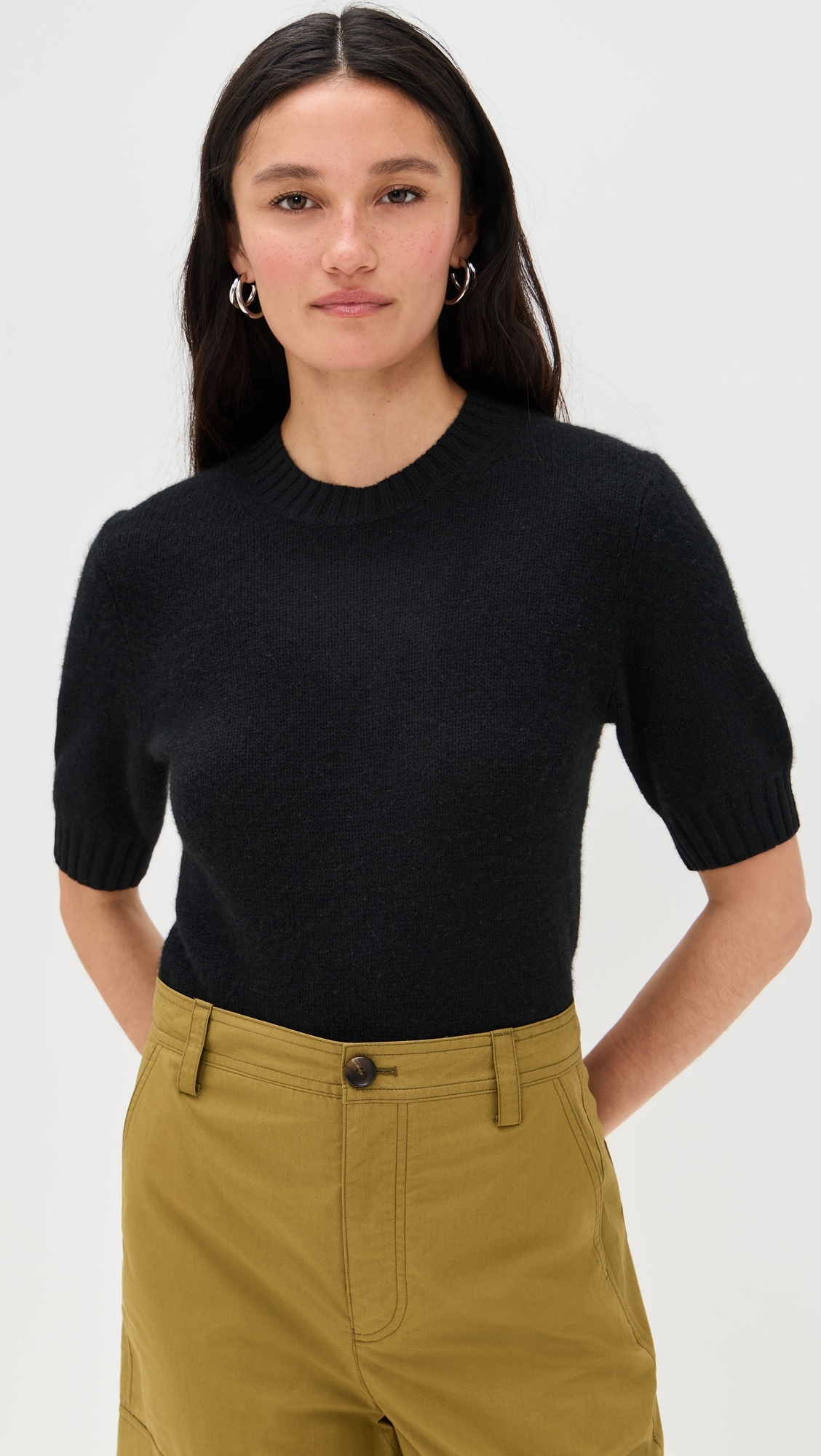 White + Warren Cashmere T-Shirt Sweater Black