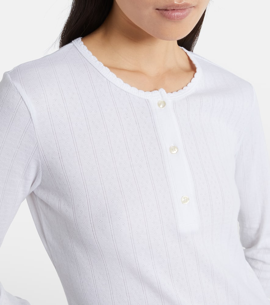 Pointelle cotton Henley shirt