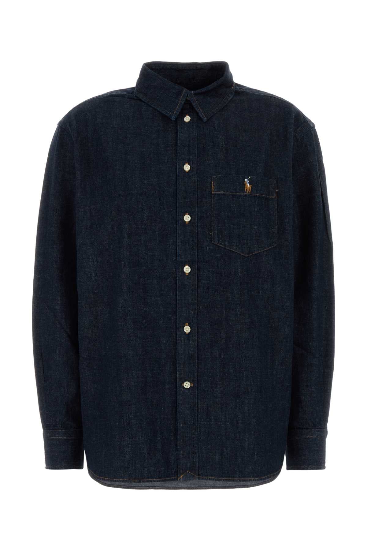 Cotton Denim Denim Shirt — Navy