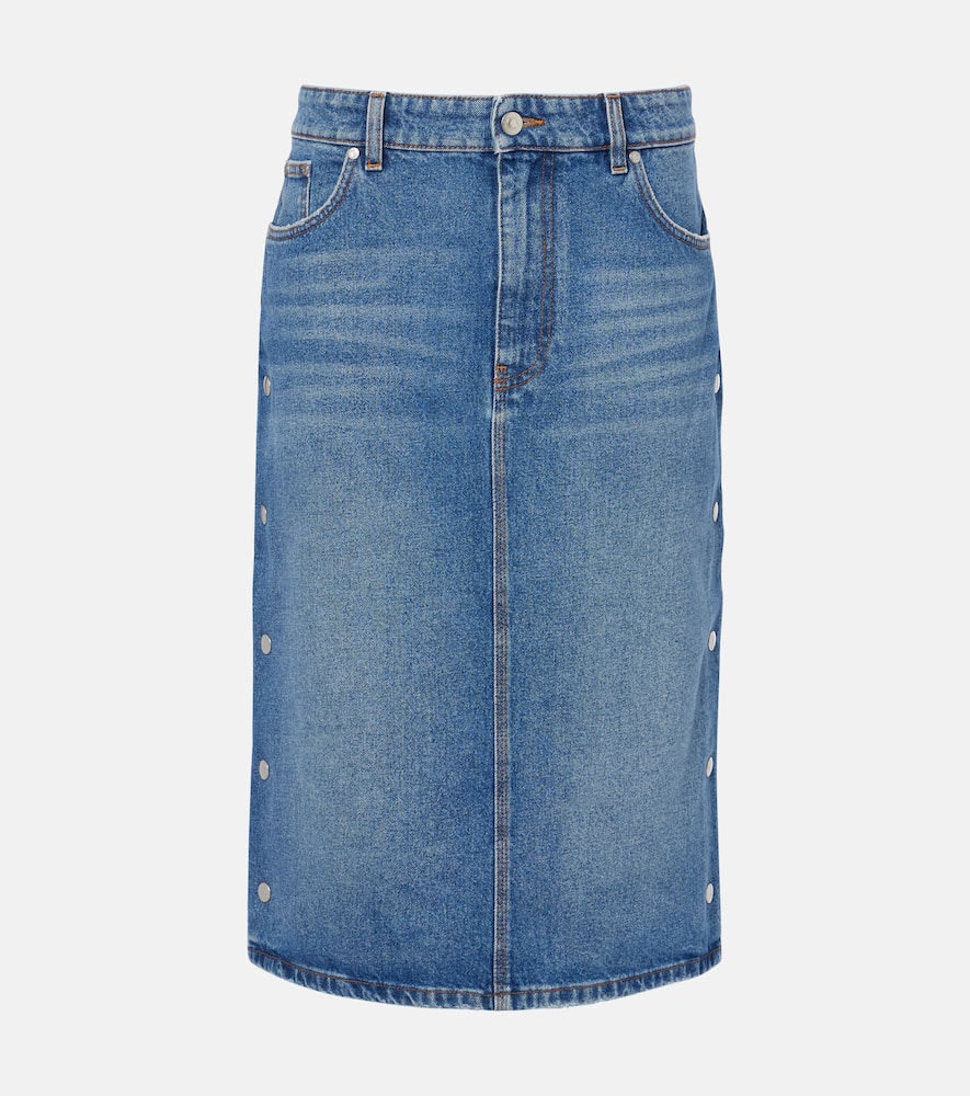 Mid-rise denim pencil skirt