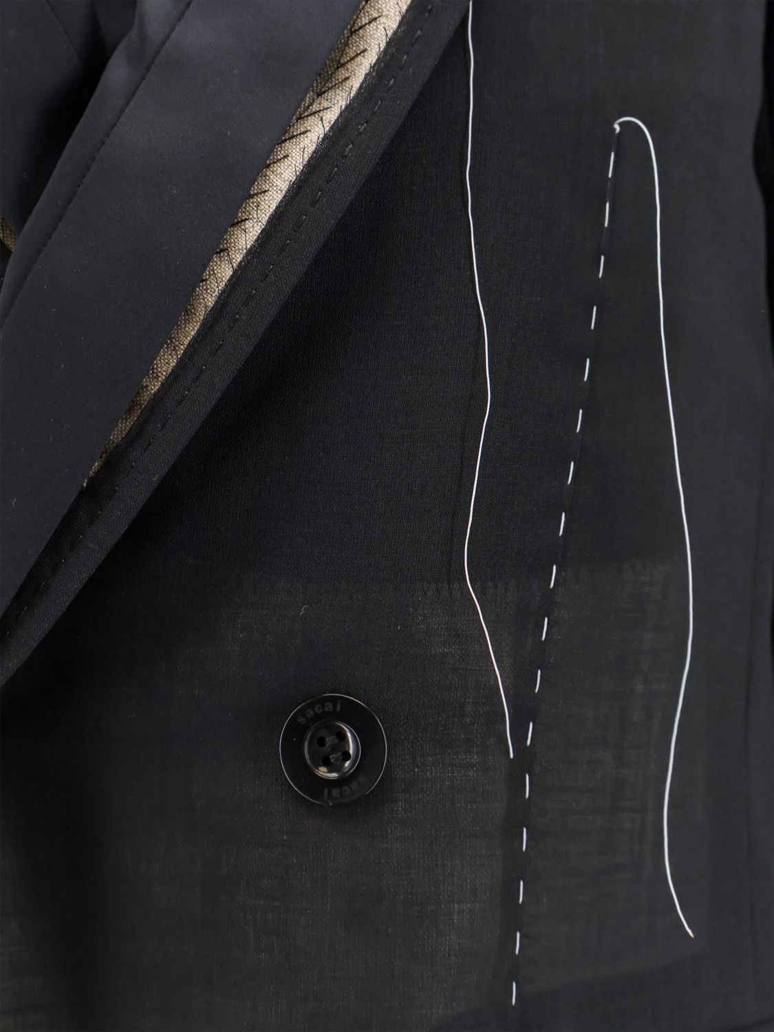 Cropped Double-Breasted Wool Blend Blazer with Patchwork Design