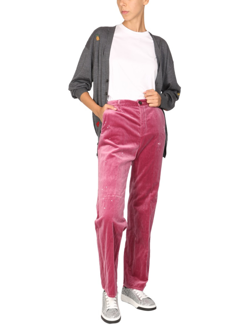 Embroidered-logo velvet trousers