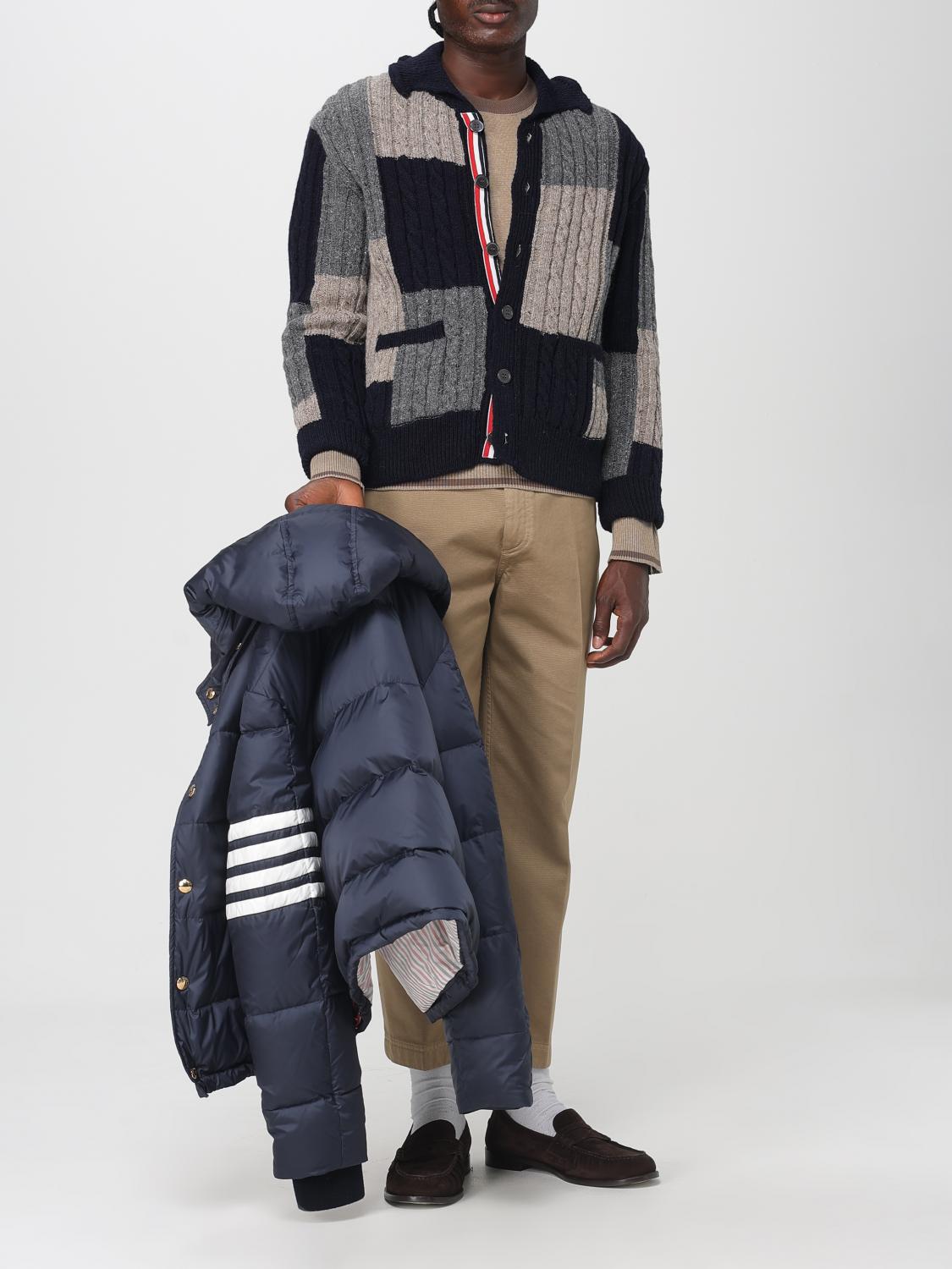 Patchwork cable-knit cardigan - Blue