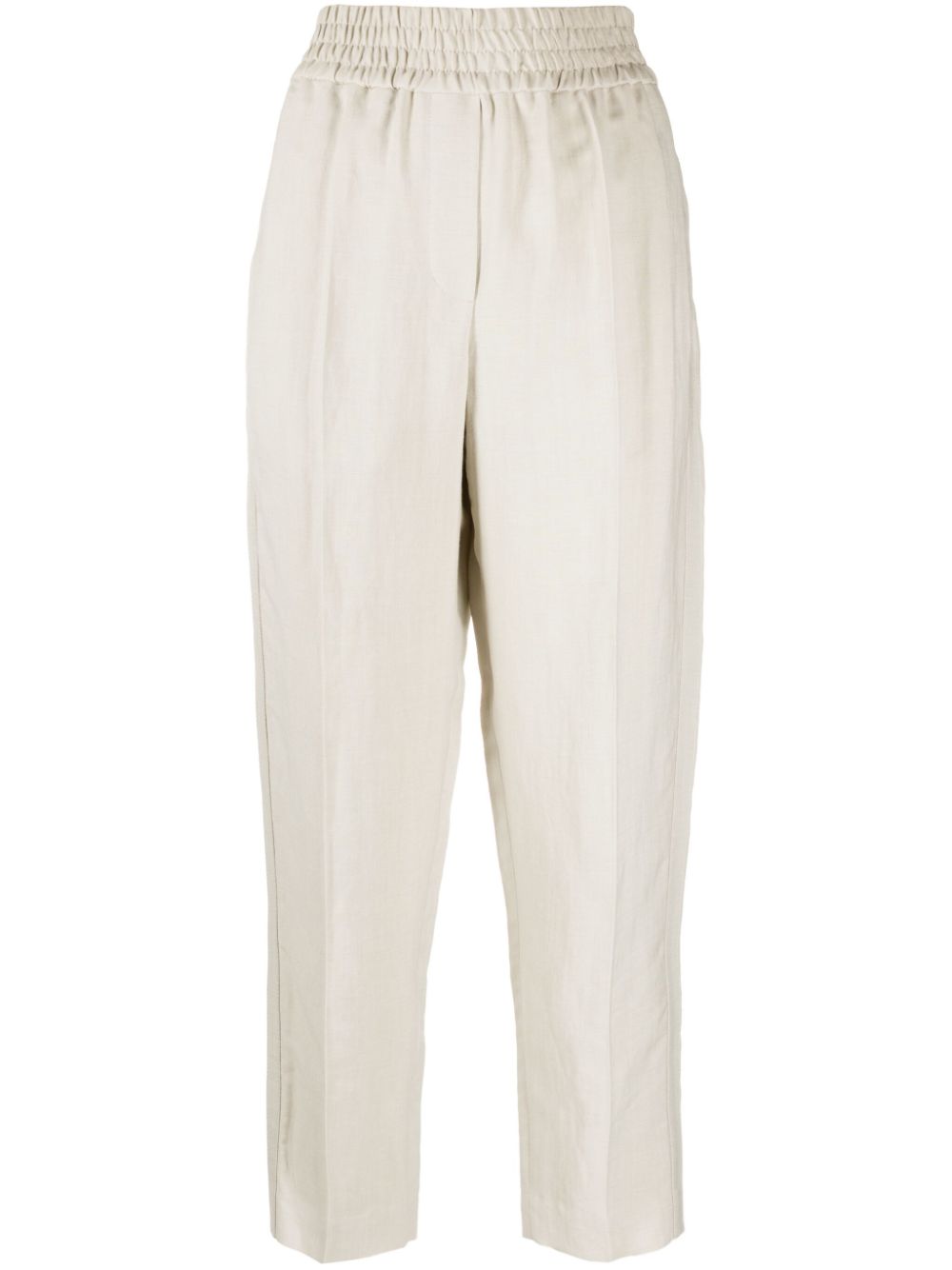 Elasticated-waist cropped trousers - Neutrals