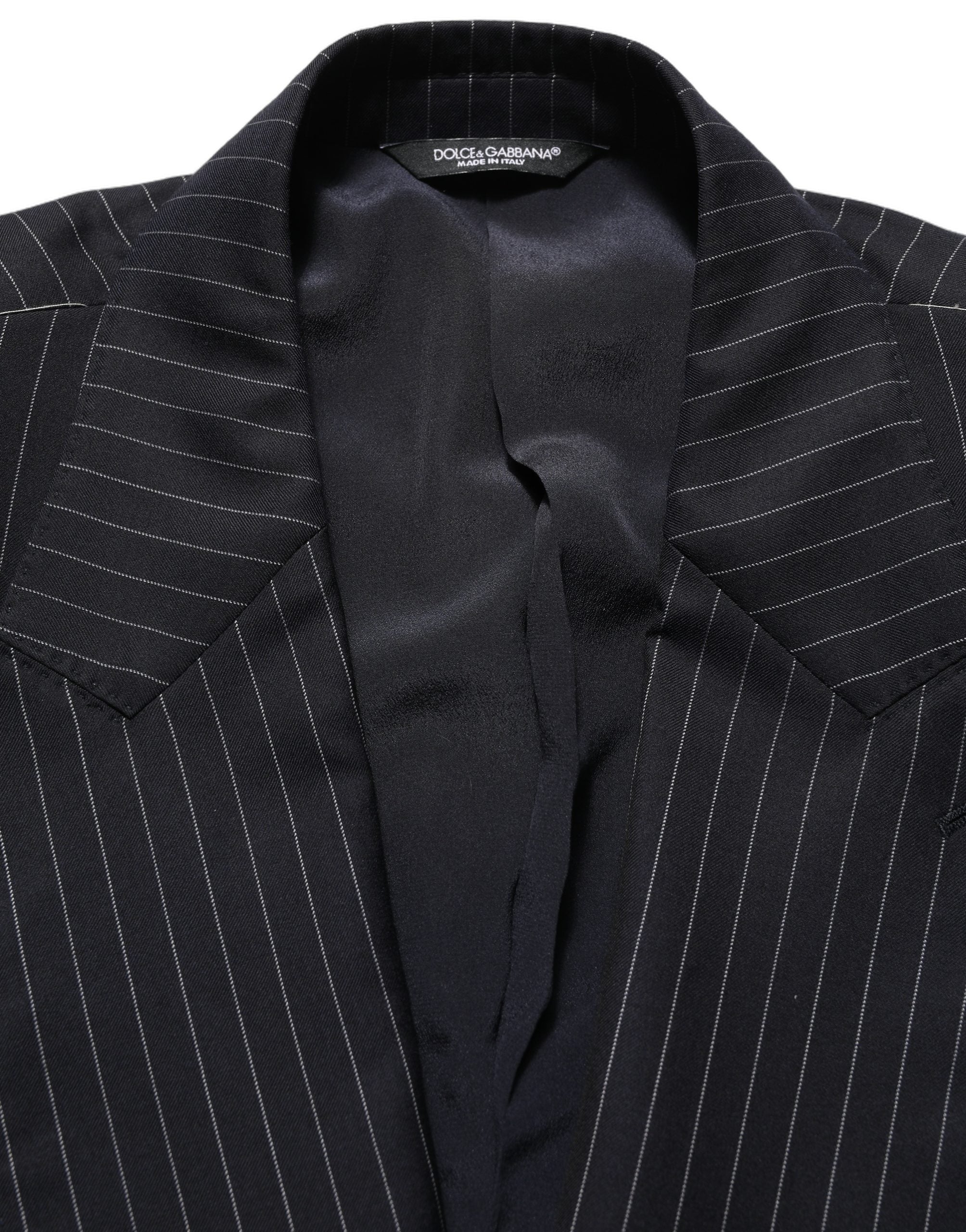 Pinstriped Wool Blazer — Black
