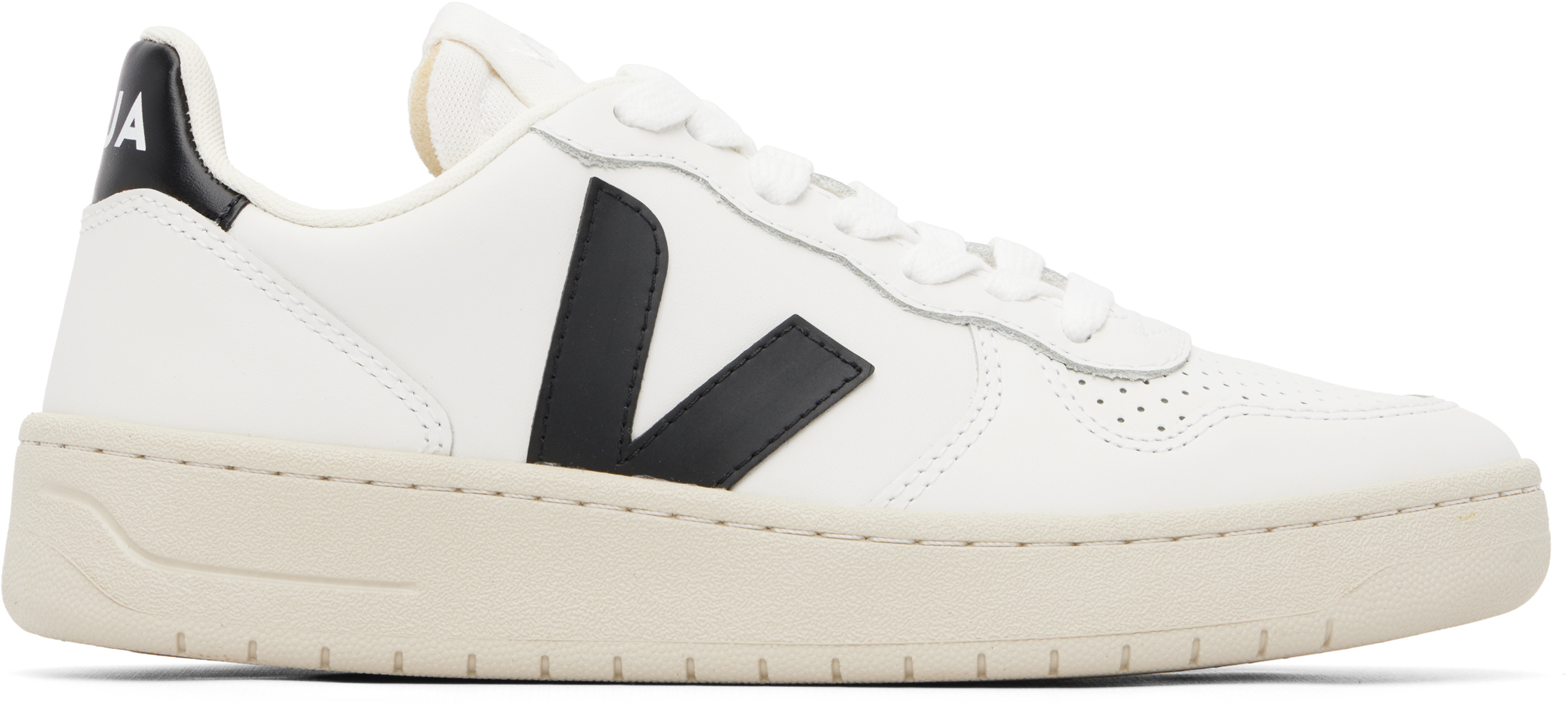 White & Black V-10 Leather Sneakers
