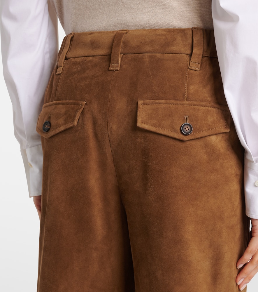 Mid-rise suede wide-leg pants