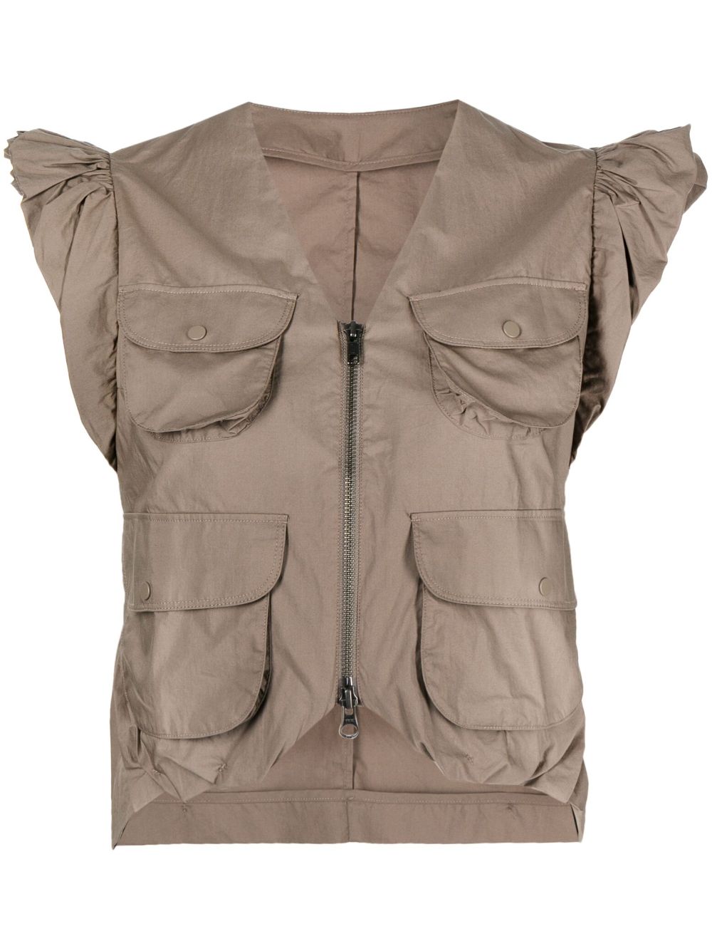 Ruffled-sleeve cotton blouse - Grey