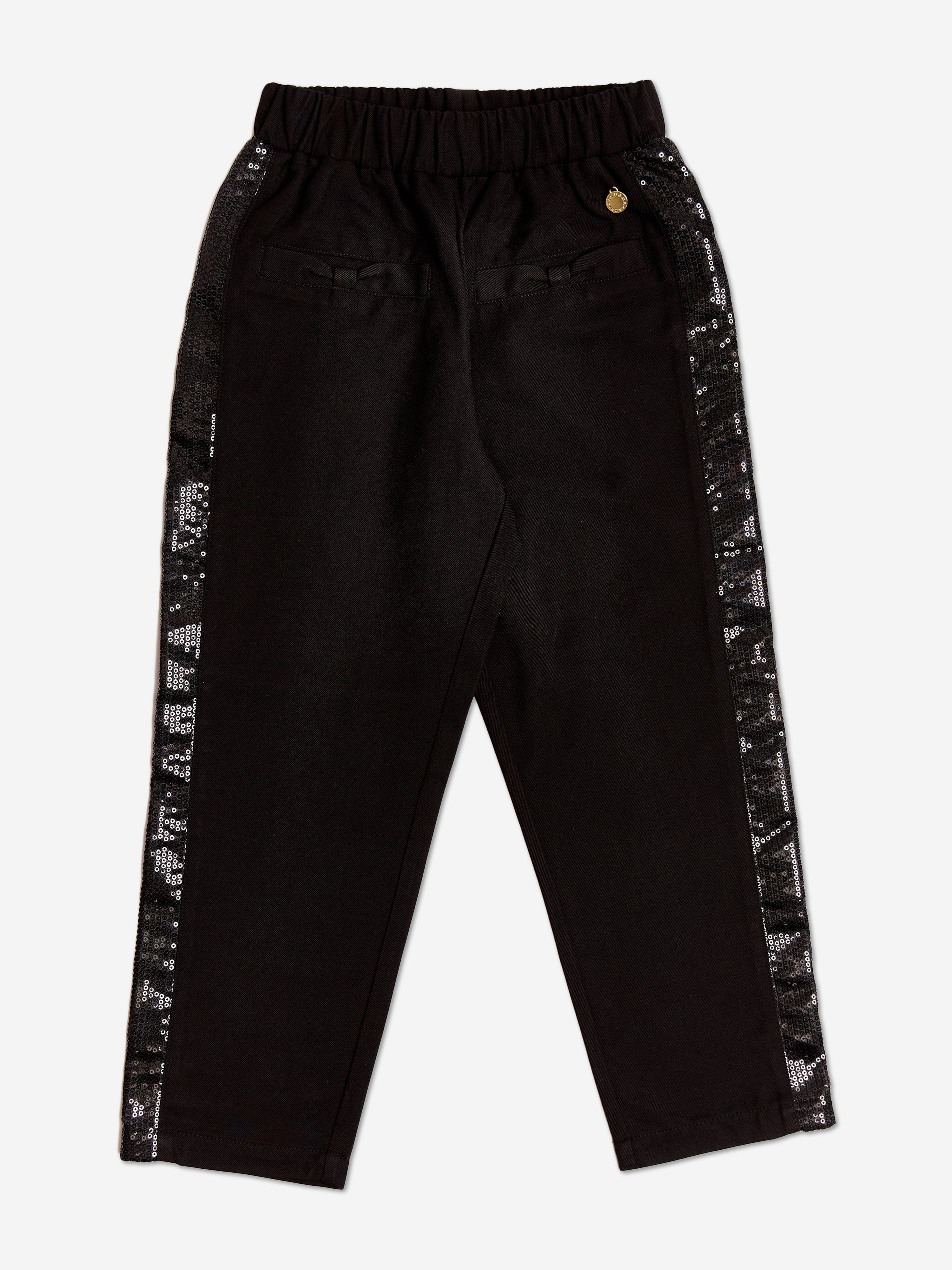 Girls Crystal Tape Slim Trousers in Black 10 Years By Childsplay Clothing