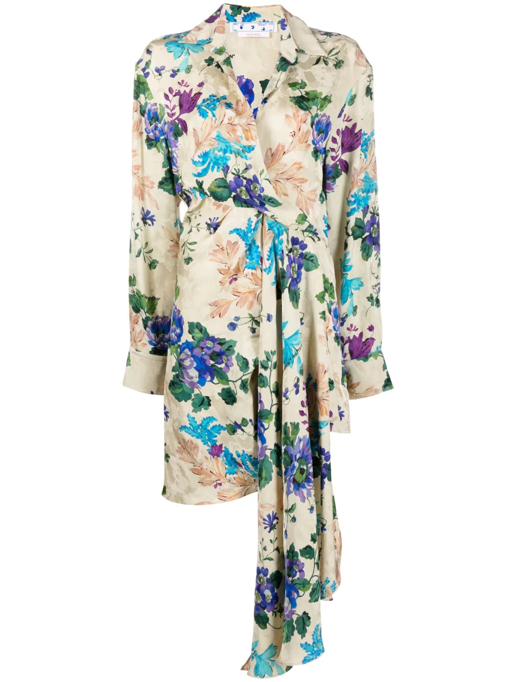 Floral-Print Asymmetric Dress — Beige
