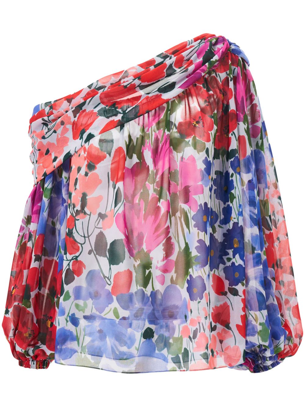 Jardin-print one-shoulder top - Red