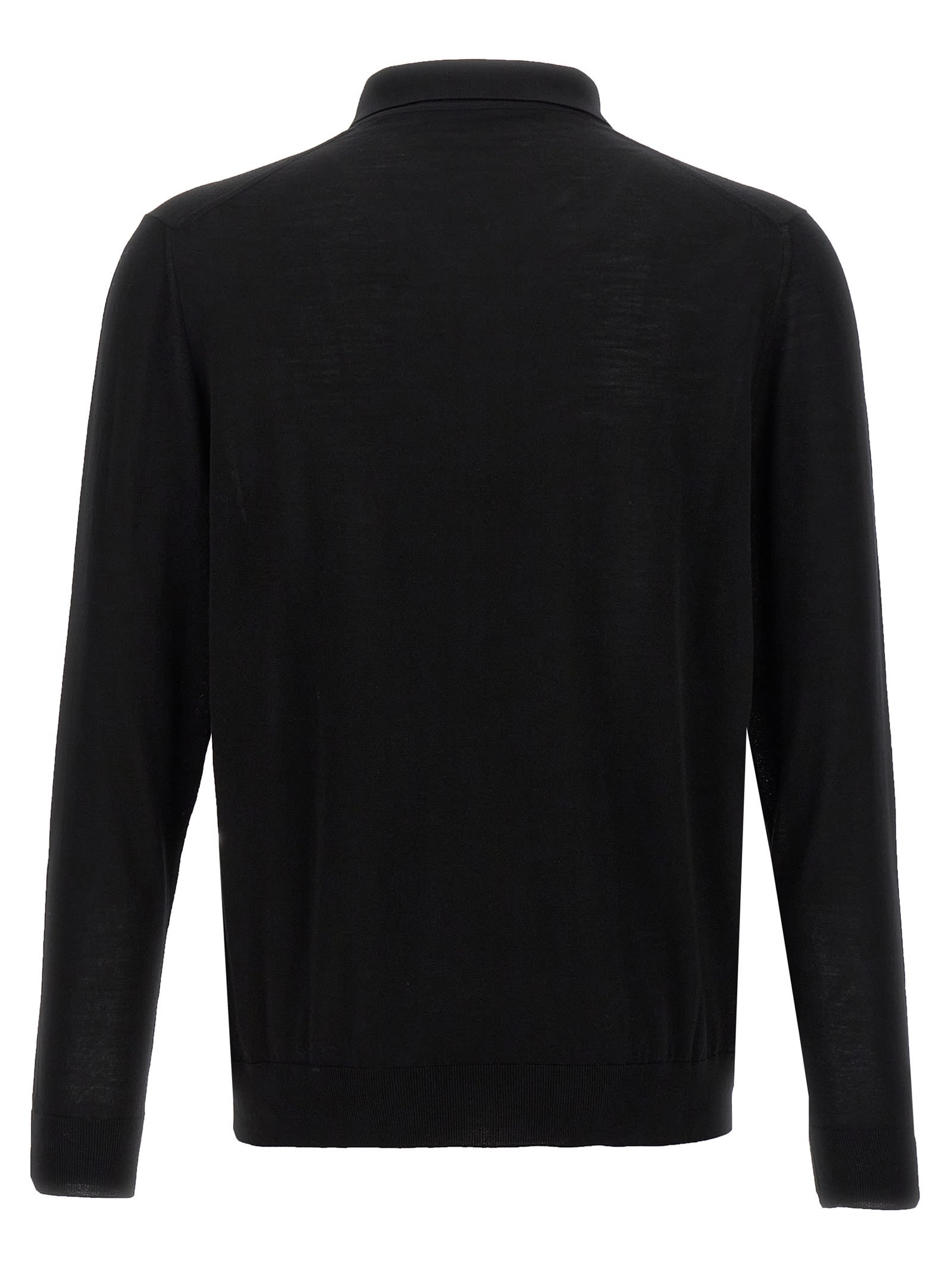 -Wool Shirt Polo Nero-Uomo