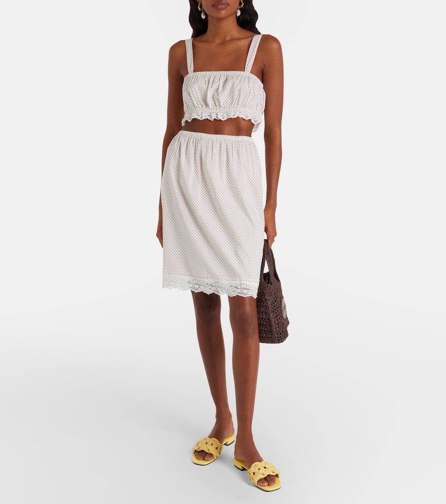 Marlowe lace-trimmed polka-dot cotton midi skirt