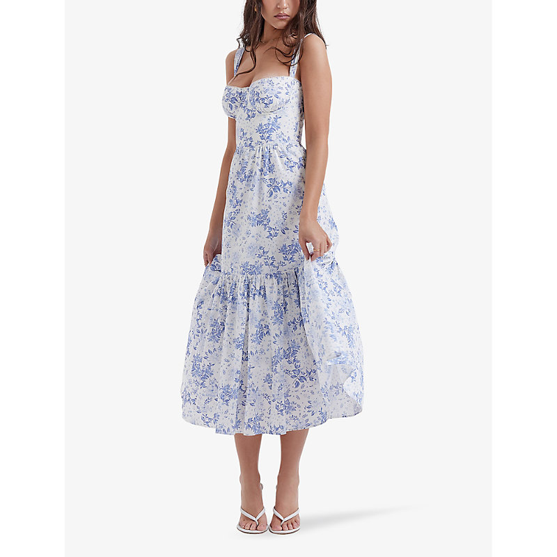 Womens Blue Print Elia Floral-print Stretch-cotton Midi Dress