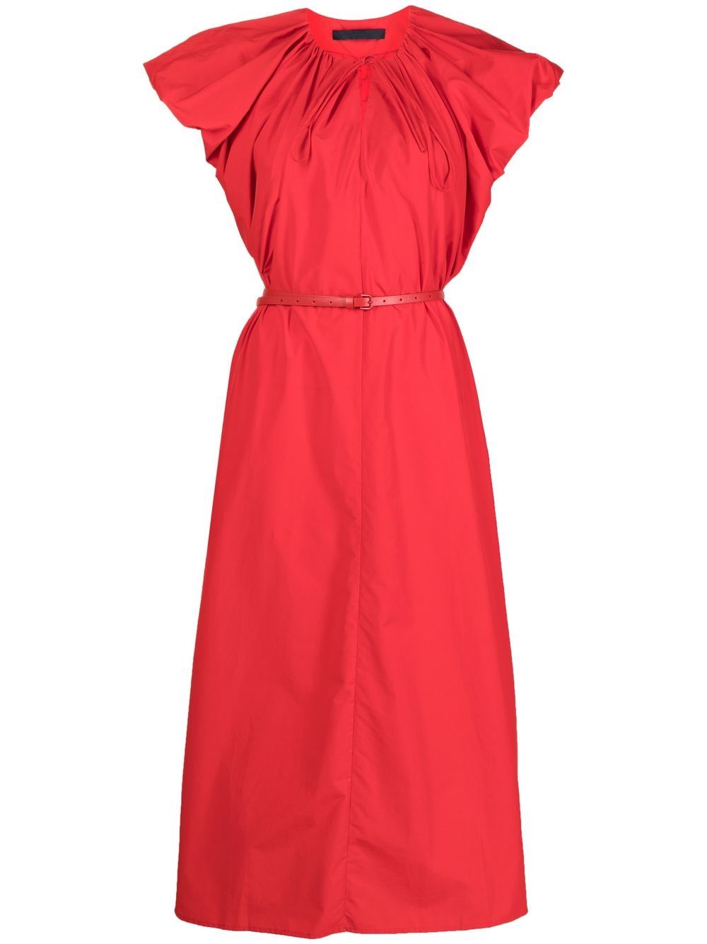 Puff-sleeve gathered midi-dress