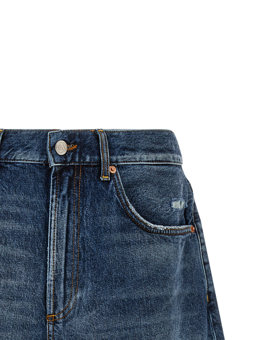 Blue Solid Denim Shorts
