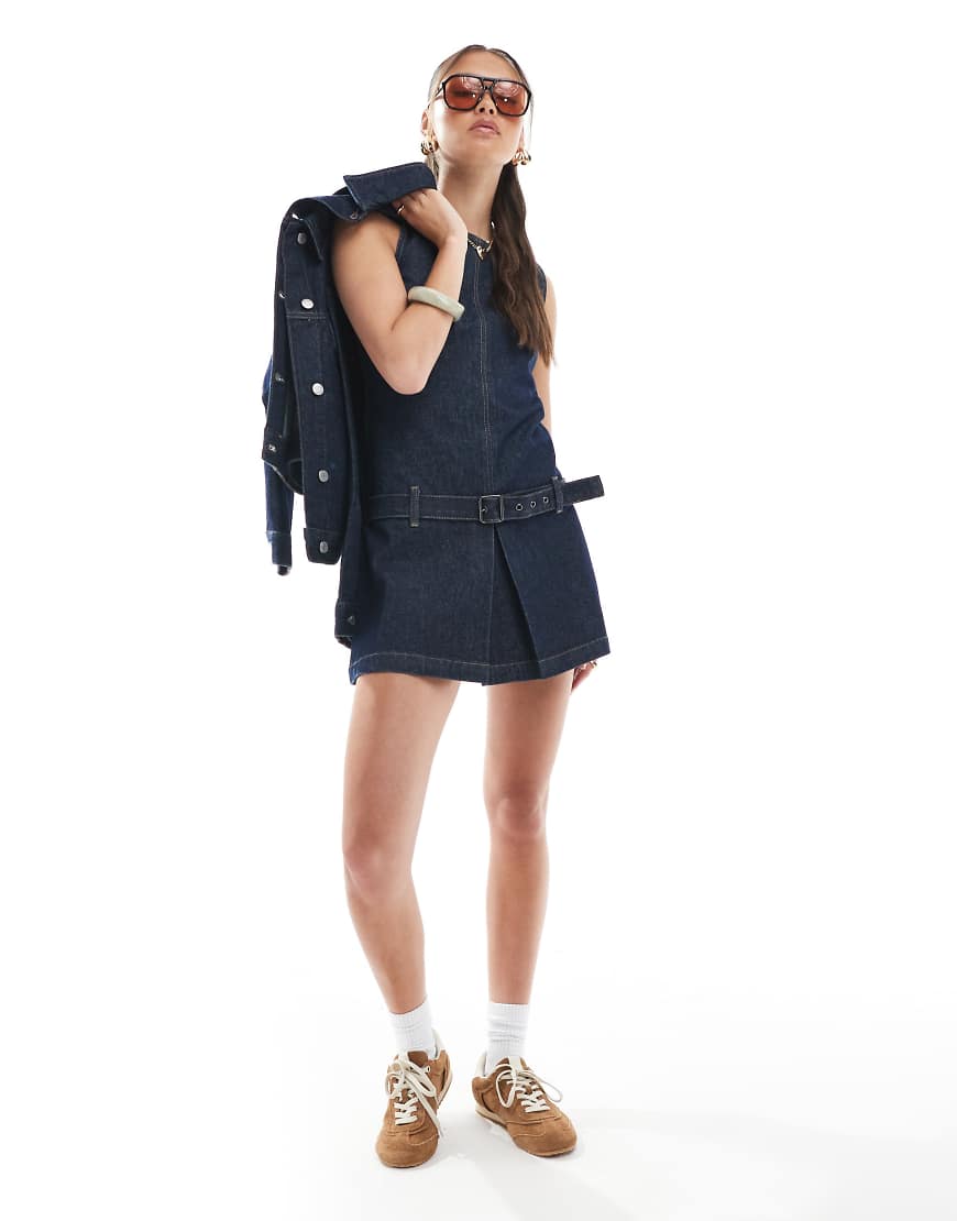 Denim seam mini dress in shutter blue