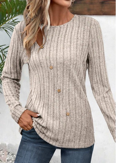 Modlily Light Camel Cut Out Long Sleeve T Shirt