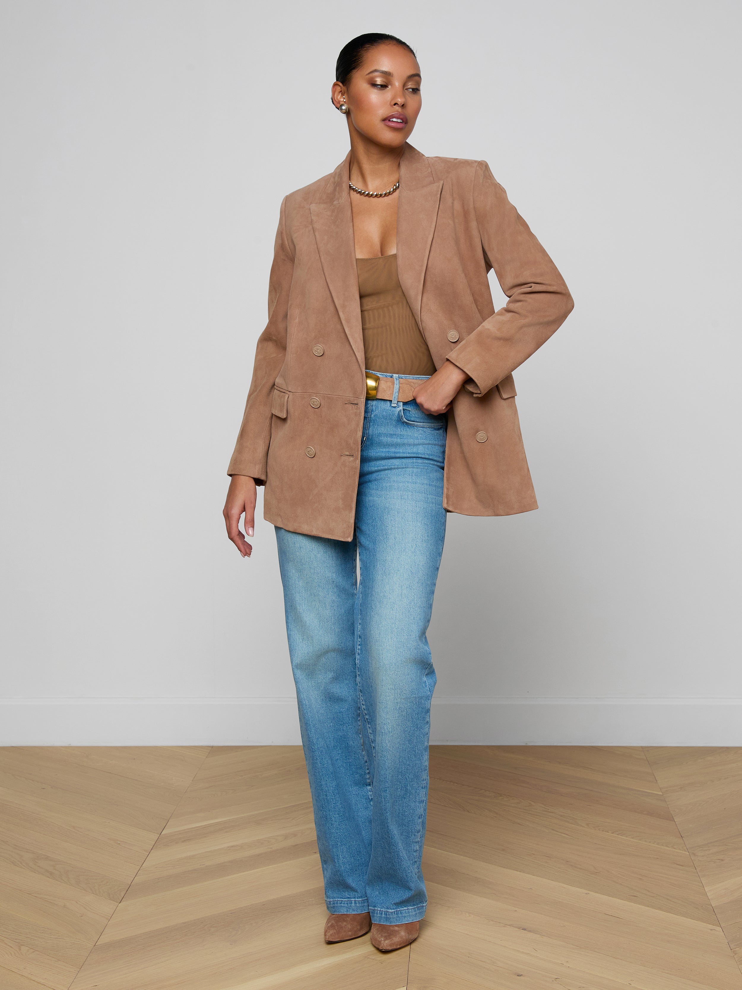 Aimee Oversized Suede Blazer In Cappuccino