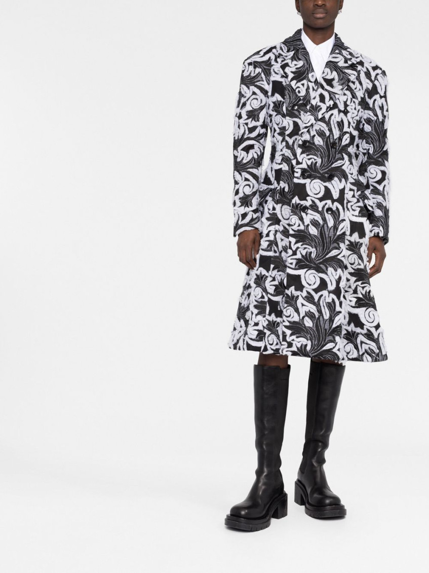 Black Double-breasted Damask Coat