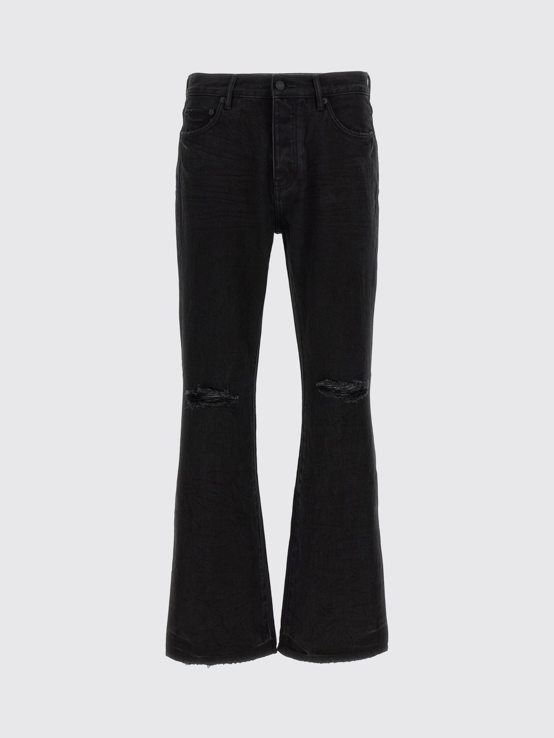 P026 Straight-Leg Mid-Rise Jeans in Worn-Effect Black Denim