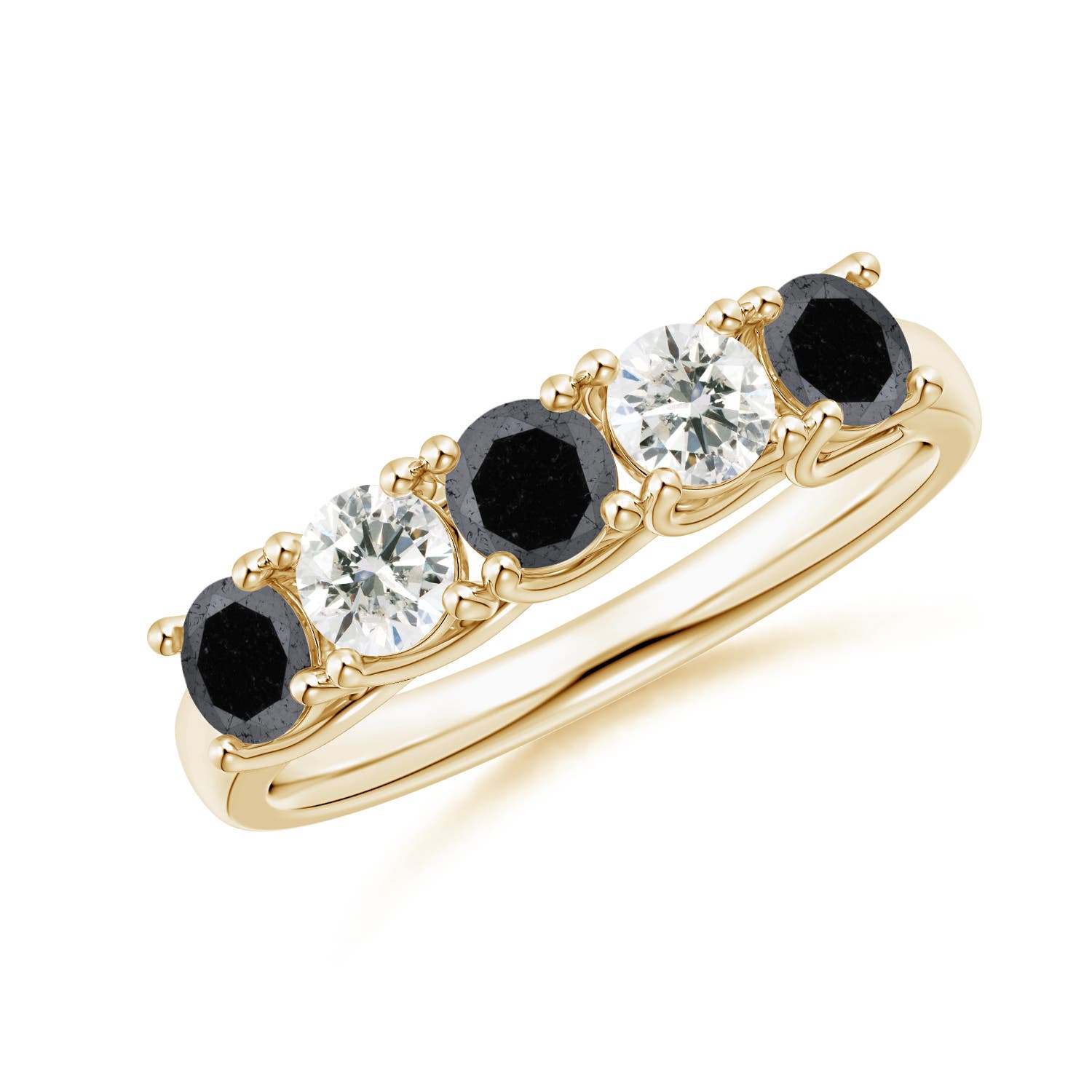Angara 0.99 Carat Half Eternity Five Stone Enhanced Black and White Diamond Wedding Ring in 14K Yellow Gold